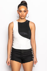 LITTLE SOMETHING EXTRA RHINESTONE CREW NECK RIBBED TANK