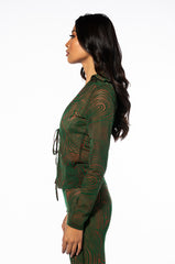 LIVIN ON A PRAYER TIE FRONT MESH BLOUSE