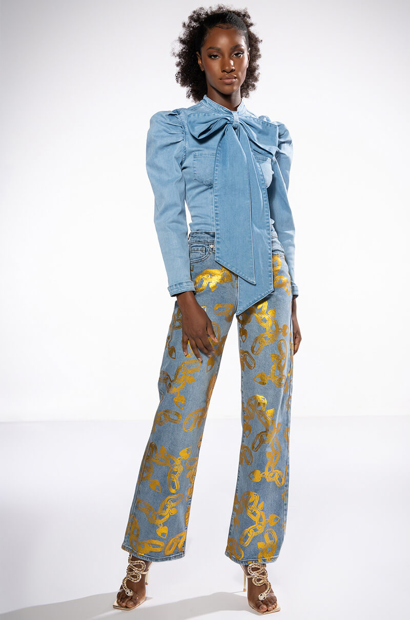 LOCK MY LOVE FOIL DETAILED JEANS