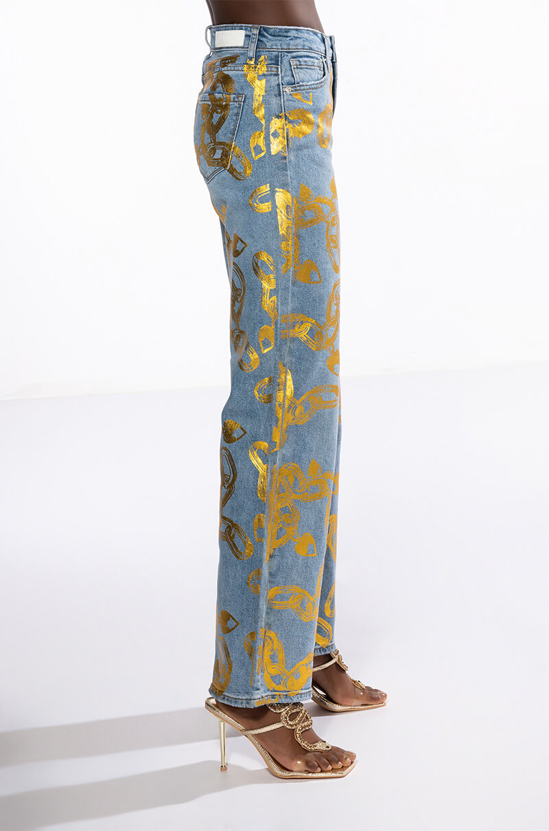 LOCK MY LOVE FOIL DETAILED JEANS