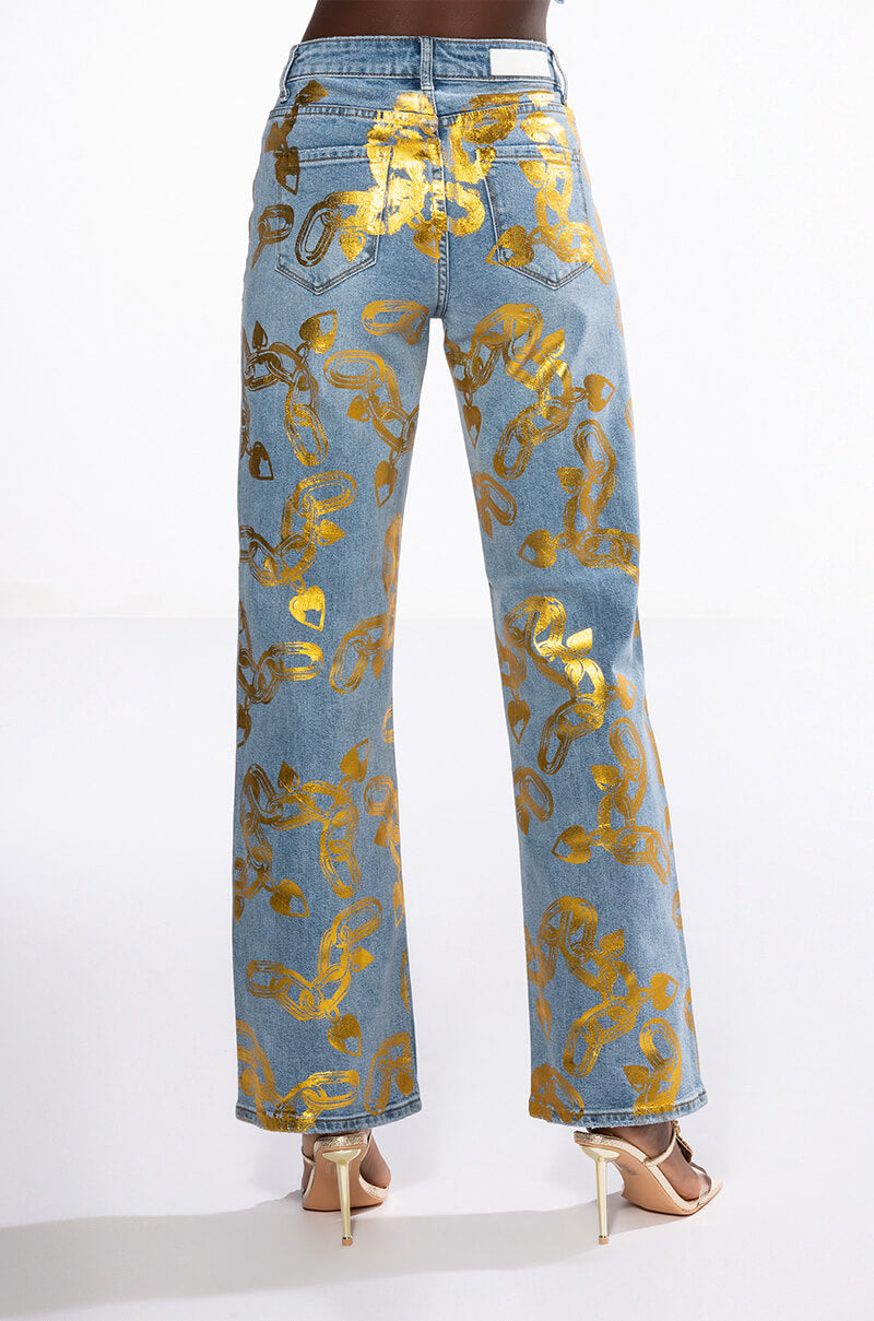LOCK MY LOVE FOIL DETAILED JEANS