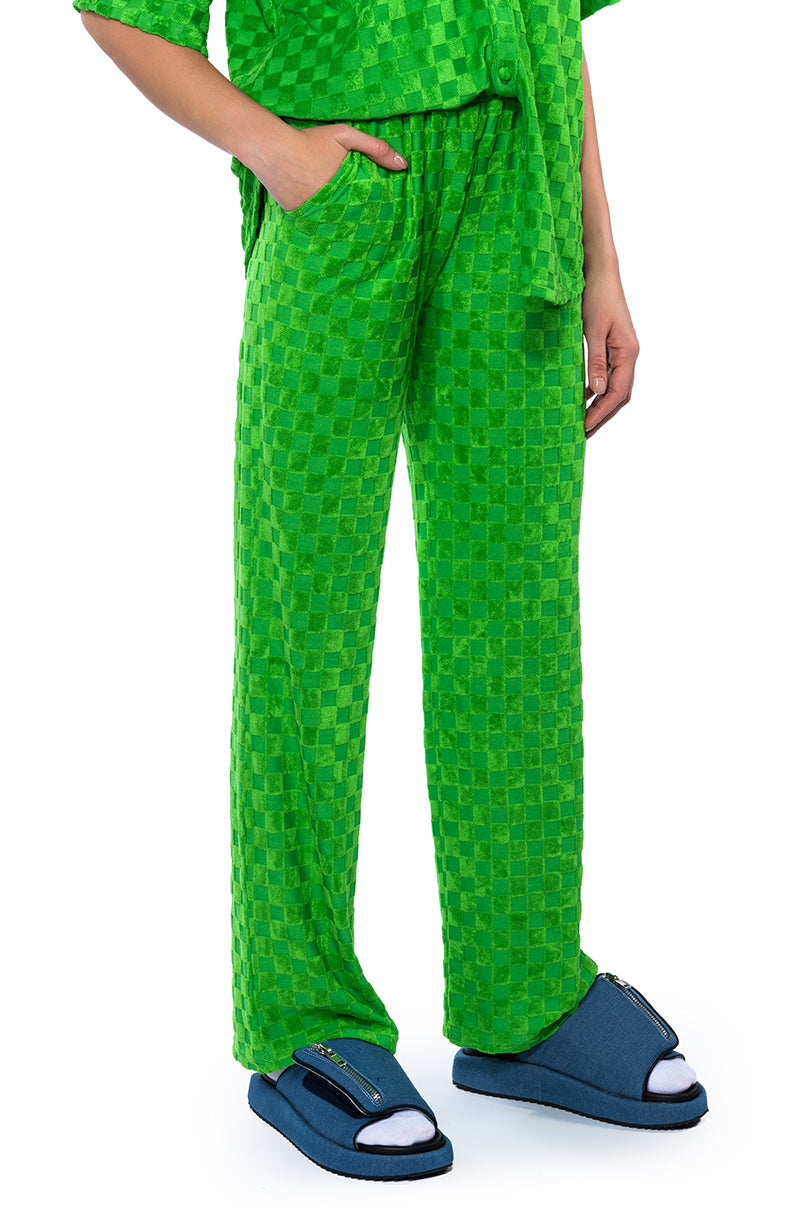 MICHELLE TERRY CHECKER TEXTURED WIDE LEG PANT