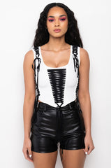 MOOD SWINGS LACE UP DETAIL CROP TANK