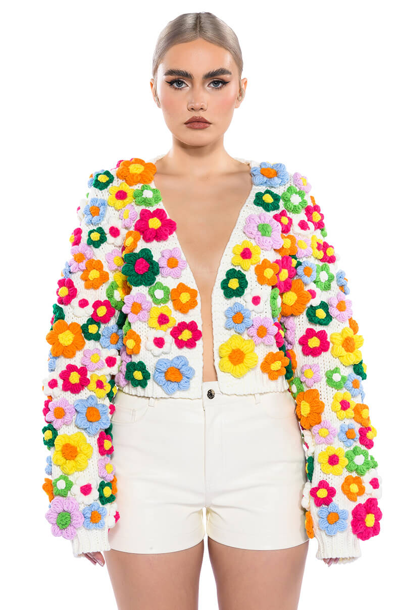 MOTHER NATURE FLOWER DETAIL CARDIGAN