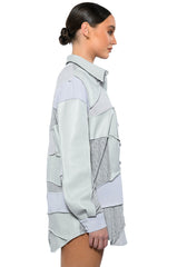 MULTI GREY PATCHWORK BUTTON DOWN BLOUSE