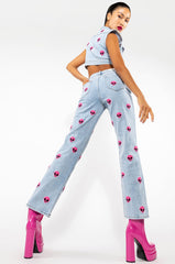 NEBULA PATCHED HIGH WAISTED WIDE LEG JEANS