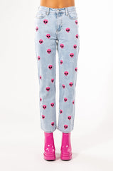 NEBULA PATCHED HIGH WAISTED WIDE LEG JEANS