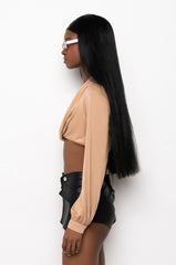 NEVER BE LIKE YOU TWIST FRONT CROP LONG SLEEVE TOP