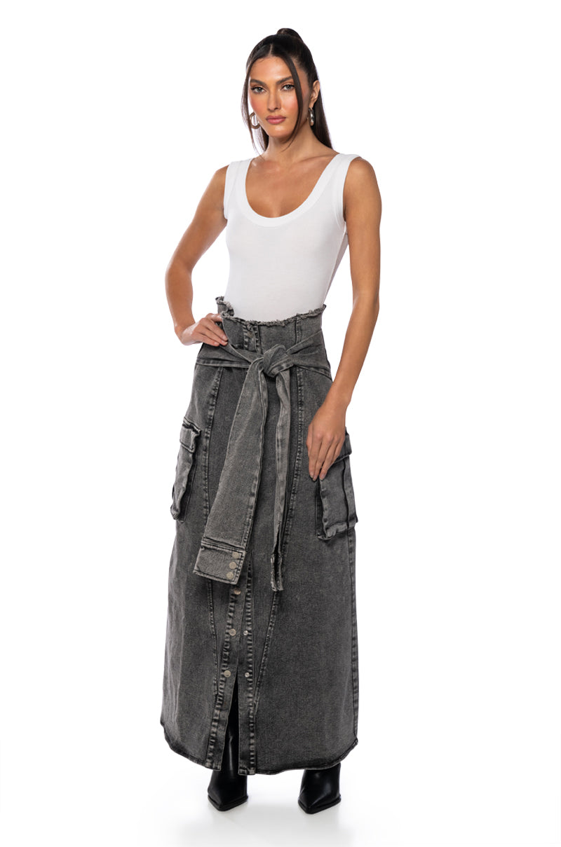 NEXT UP BLEACHED DENIM MAXI SKIRT