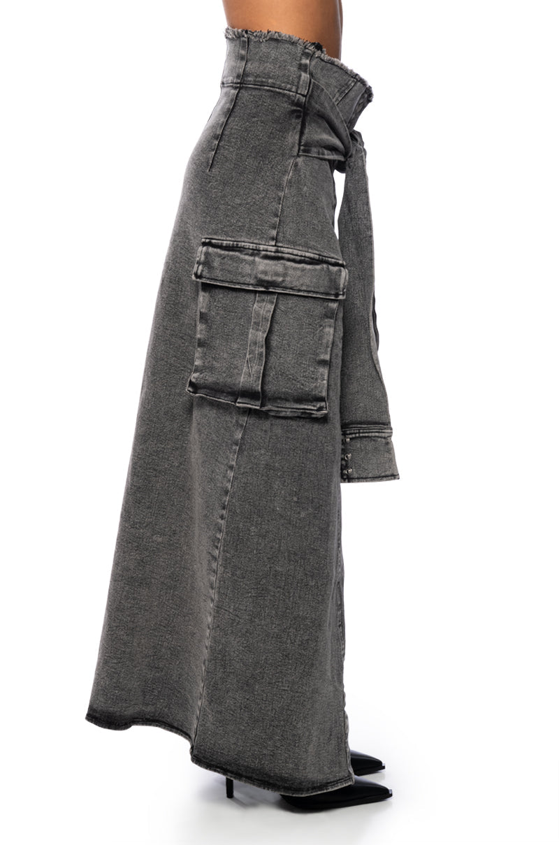 NEXT UP BLEACHED DENIM MAXI SKIRT
