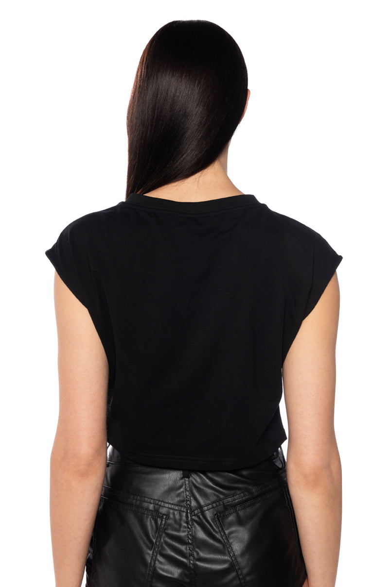 NIGHT AT THE DISCO ZIPPER DETAIL CUT OFF SWEATSHIRT