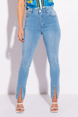 NIGHTFALL MID RISE SKINNY JEANS WITH FRONT SLIT