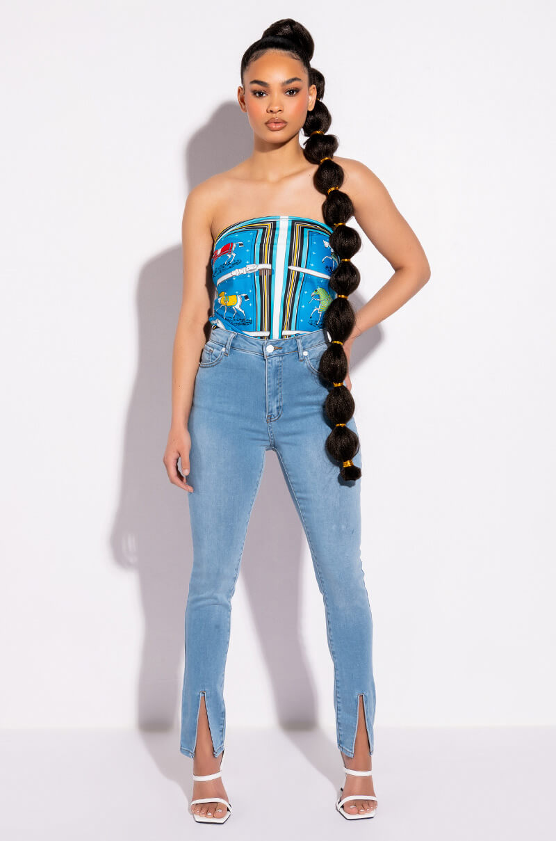 NIGHTFALL MID RISE SKINNY JEANS WITH FRONT SLIT