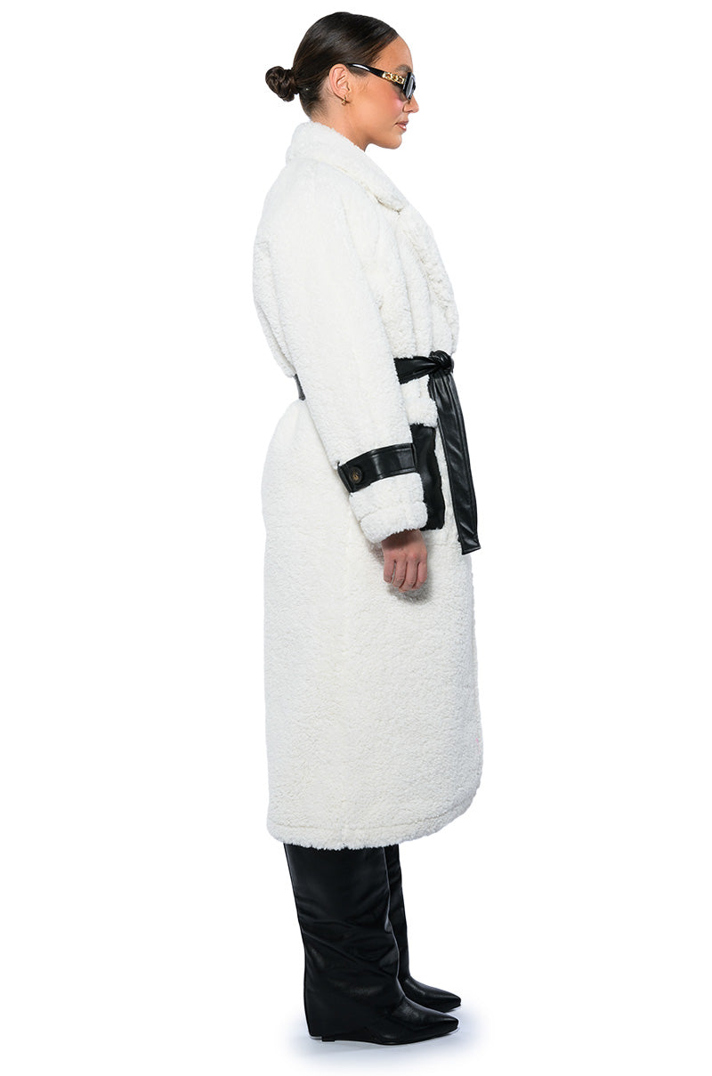 NINA TEDDY COAT WITH PU TRIM