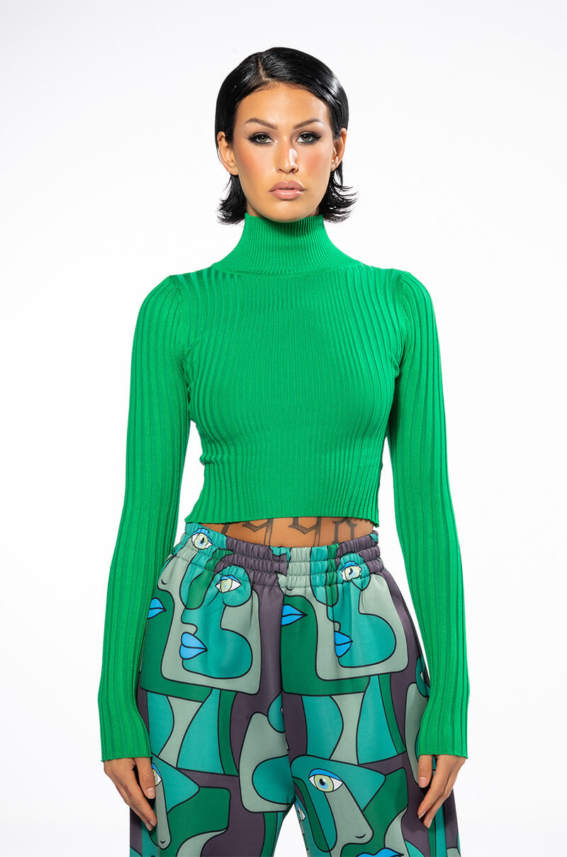 NO DOUBT ABOUT IT CROP RIBBED TURTLENECK TOP