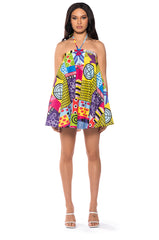 NORA HALTER NECK TRAPEZE MINI DRESS