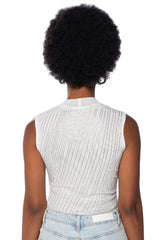 DIAMOND MESH MOCK NECK SLEEVELESS BODYSUIT