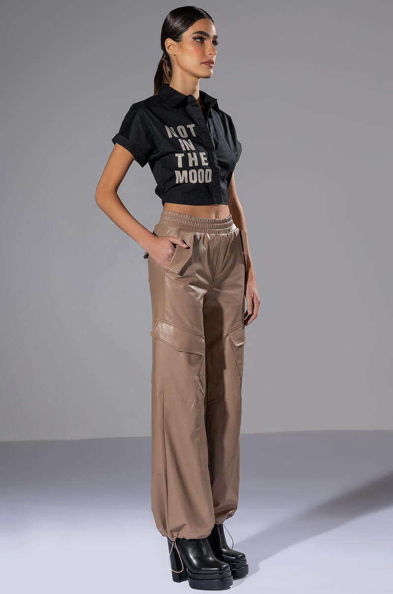 NOT IN THE MOOD CROPPED BUTTON DOWN BLOUSE