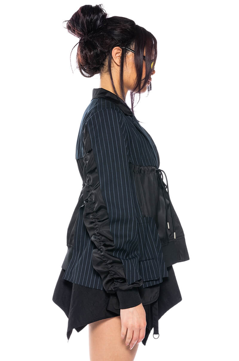 NOT JUST ANYBODY PINSTRIPE BOMBER