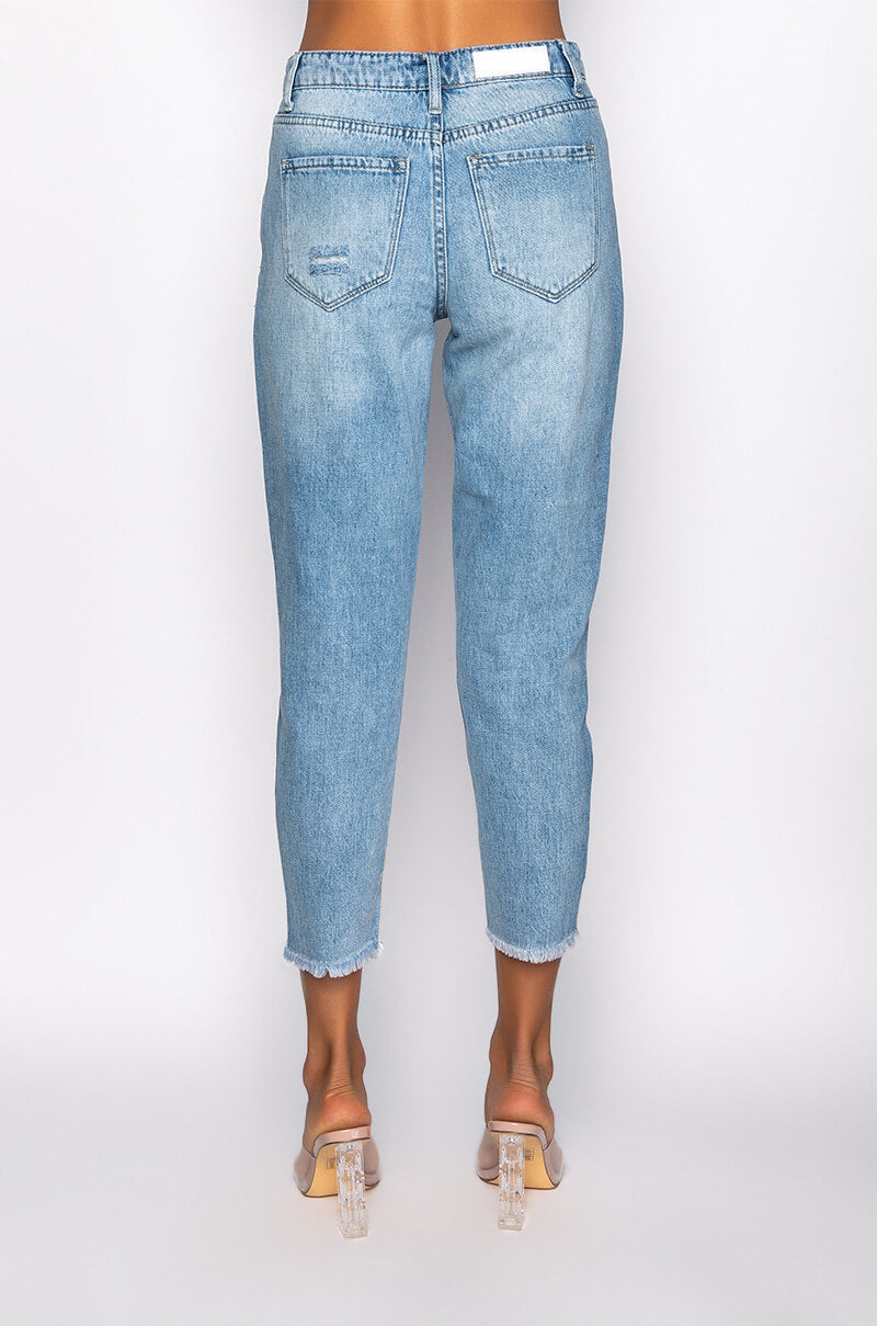 NOT YOUR BABY HIGH RISE DISTRESSED MOM JEAN