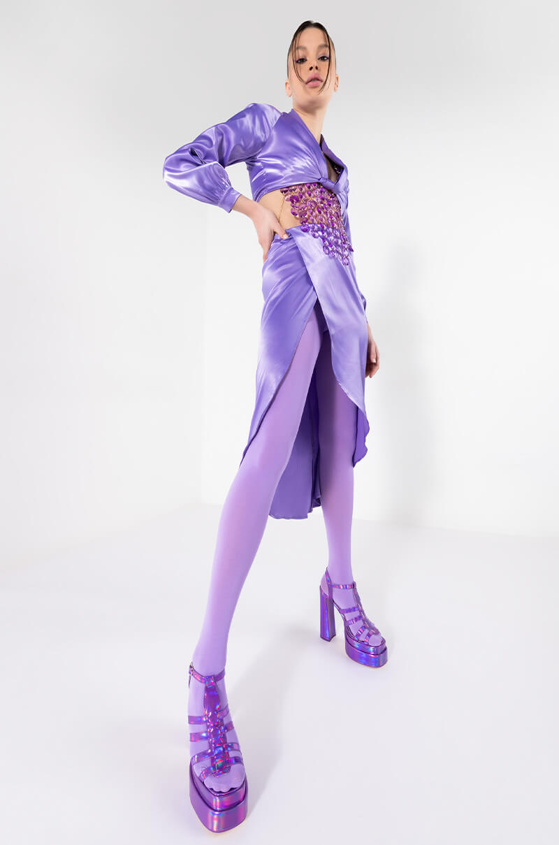 ON MY LEVEL TWIST FRONT SATIN CROP BLOUSE