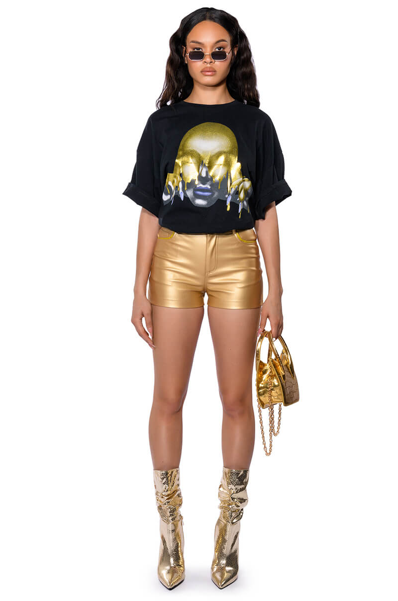 ON THE ROCKS SHORT SLEEVE ASYMMETRICAL CHAINMAIL BLOUSE
