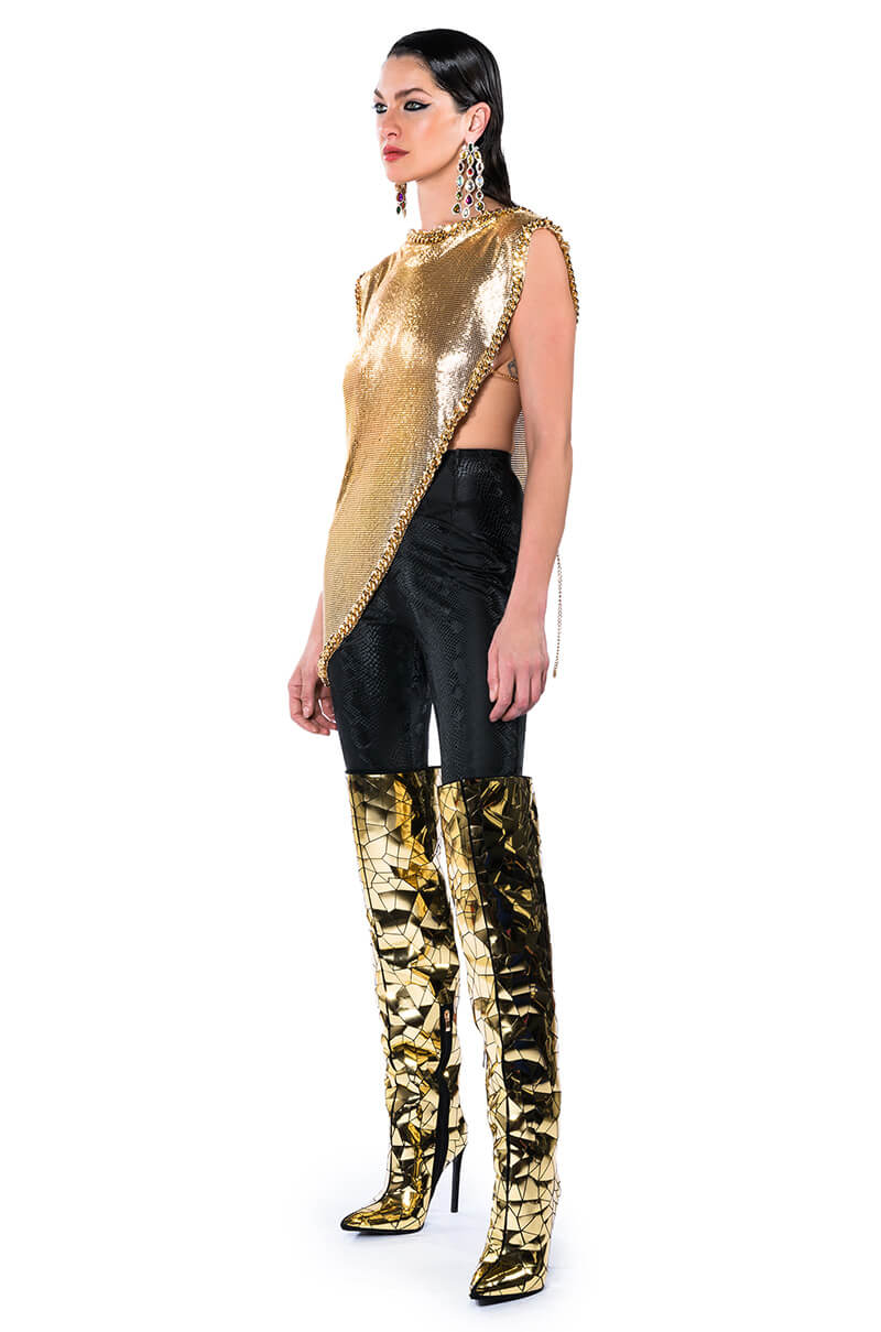 ON THE ROCKS SHORT SLEEVE ASYMMETRICAL CHAINMAIL BLOUSE