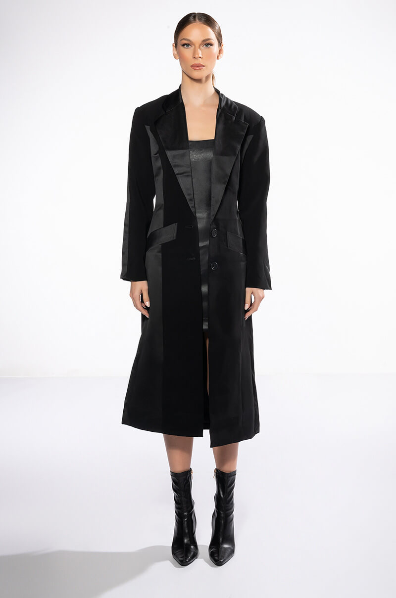 ON THE TOWN SATIN LAPEL TRENCH