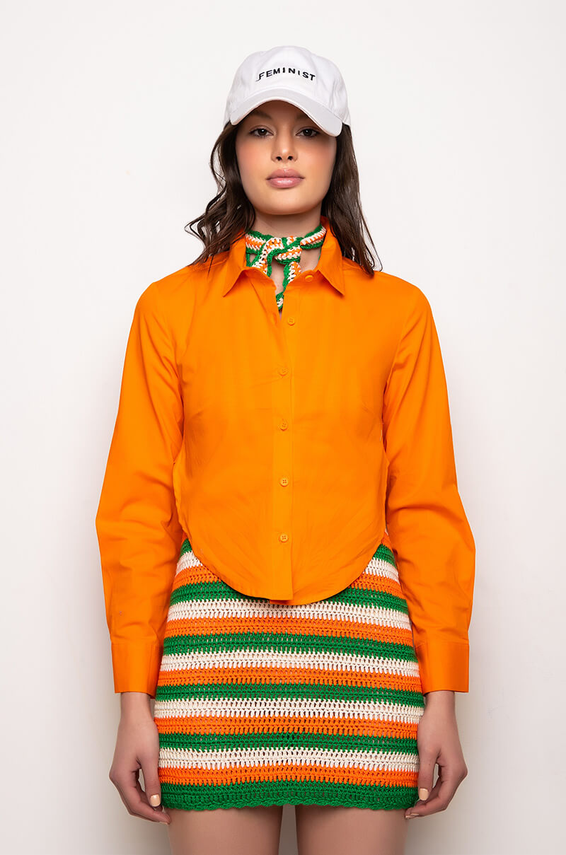 FRONT OF THE LINE TIE BACK CROPPED POPLIN BLOUSE