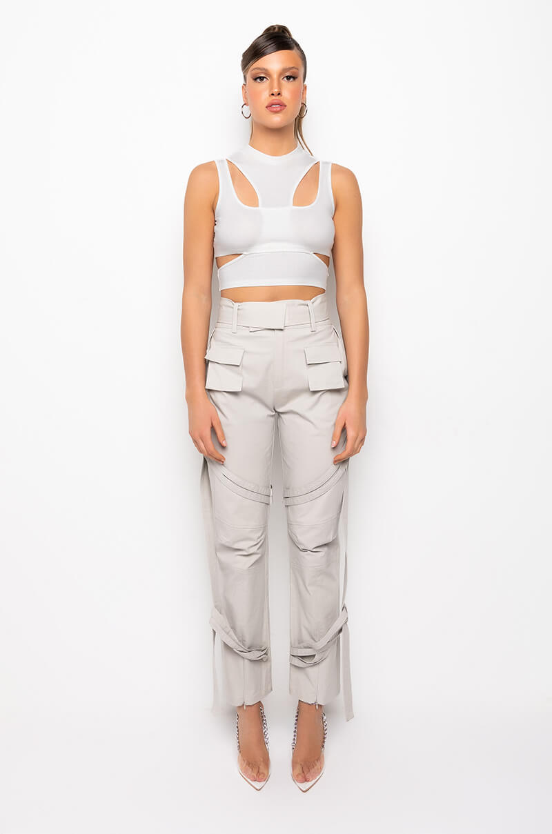OTW CREW NECK CUTOUT CROPPED RIBBED TANK