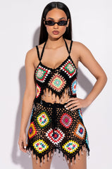 PACK YOUR BAGS RHINESTONE TRIM CROCHET CROP TOP