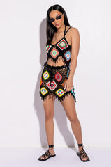 PACK YOUR BAGS RHINESTONE TRIM CROCHET CROP TOP