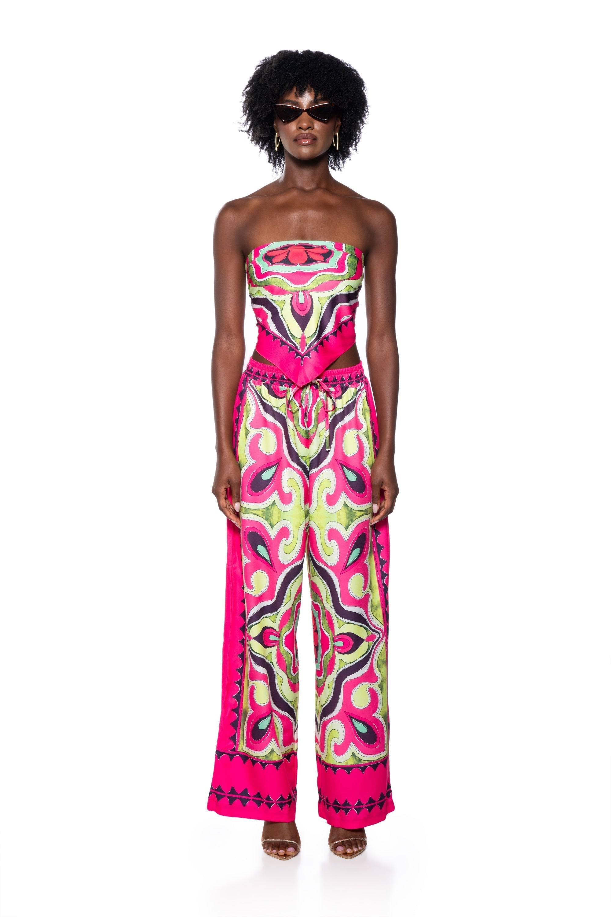 IDOL ME STRAPLESS SCARF TOP AND PANT SET