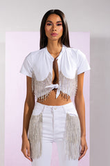 PIPING HOT RHINESTONE TIE FRONT CROPPED TSHIRT