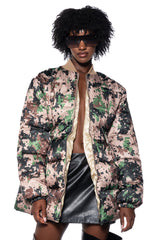 PIXIL CAMO PEPLUM PUFFER JACKET