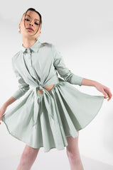 PLEASE DON'T GO FIT AND FLARE FRONT TIE MINI DRESS