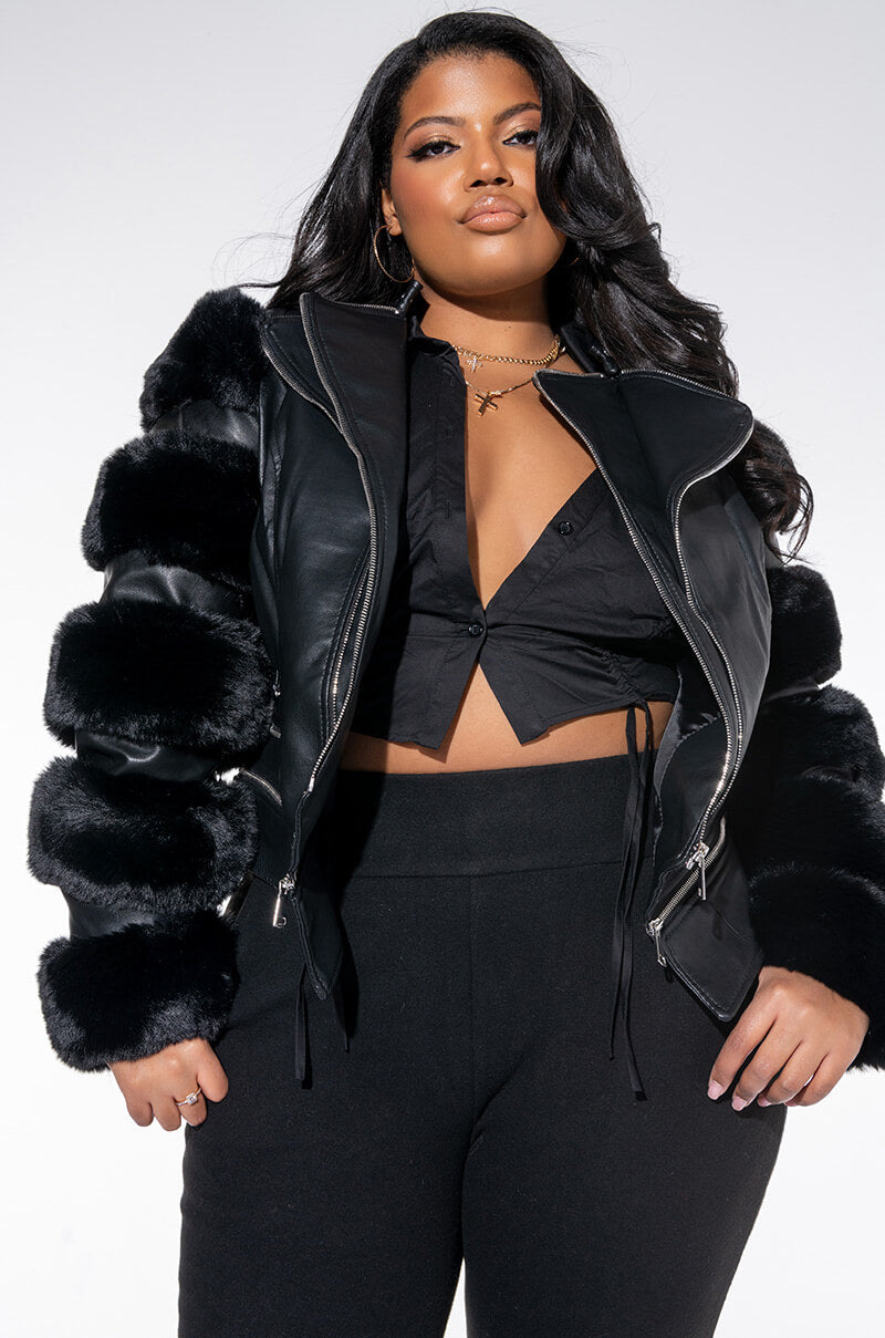 PLUS AZALEA WANG BABETTE FAUX FUR MOTO