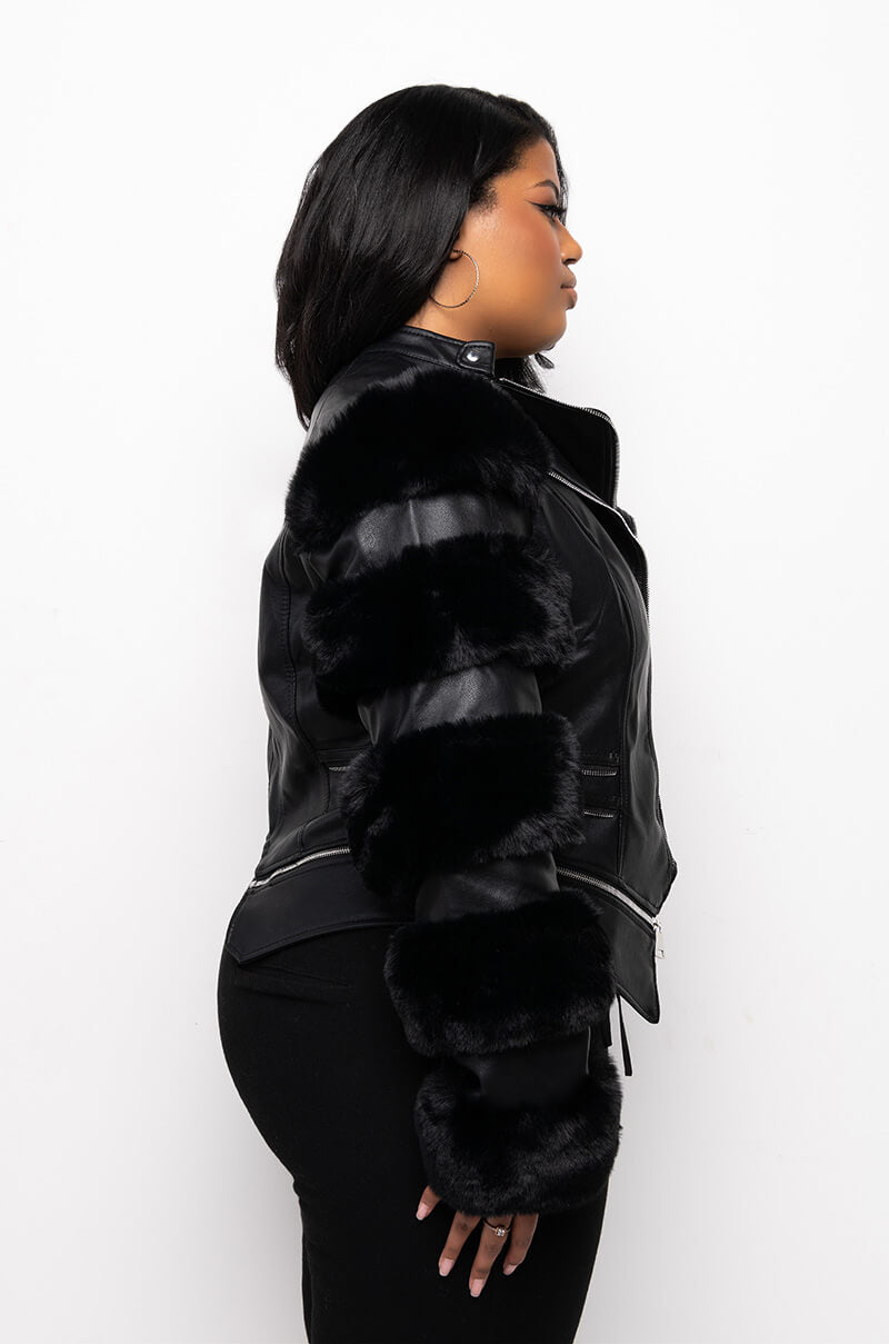 PLUS AZALEA WANG BABETTE FAUX FUR MOTO