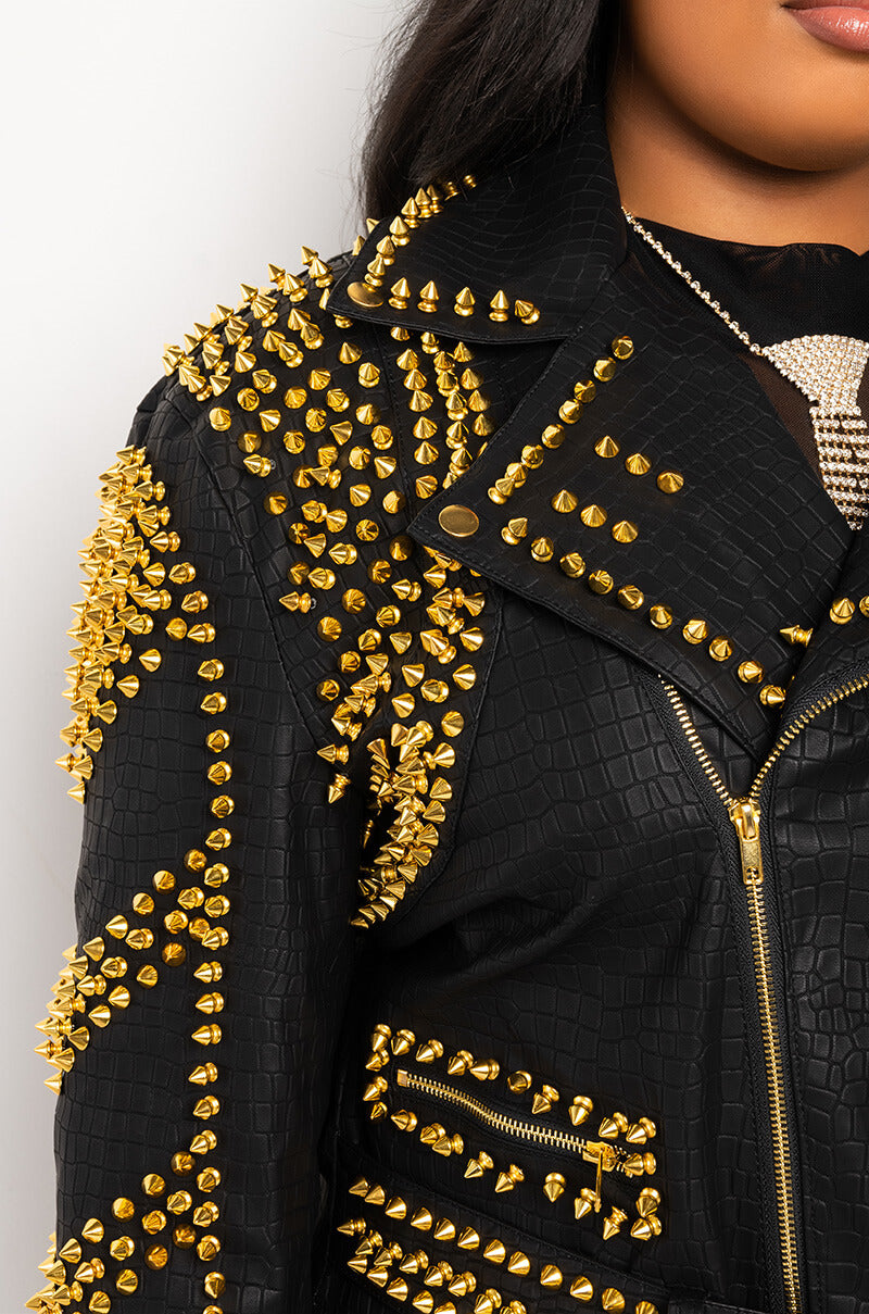 PLUS SOFI GOLD STUD CROC MOTO JACKET