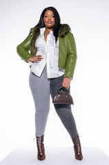 PLUS DOUBLE BONDED FAUX FUR MOTO JACKET