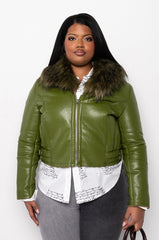 PLUS DOUBLE BONDED FAUX FUR MOTO JACKET