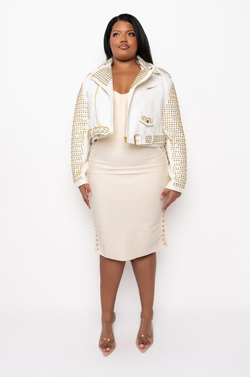 PLUS AZALEA WANG GOLDIE MIX METAL MOTO JACKET