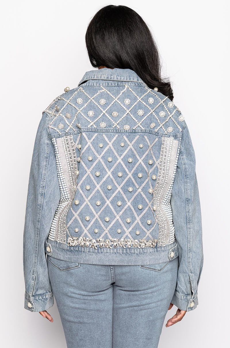 PLUS CARLI ULTRA BEDAZZLE RHINESTONE DENIM JACKET