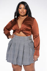 PLUS BETTER BELIEVE IT TIE FRONT SATIN BODYSUIT
