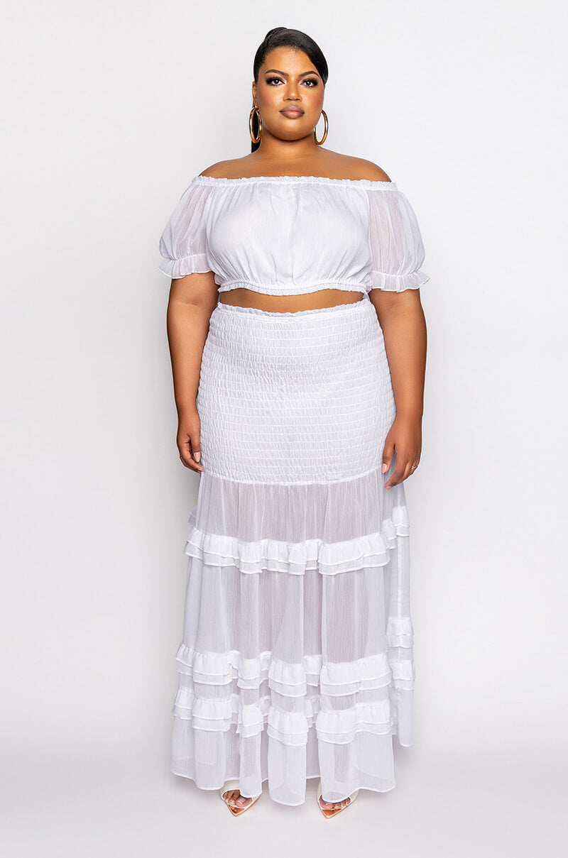 PLUS DELILAH OFF THE SHOULDER CROP TOP