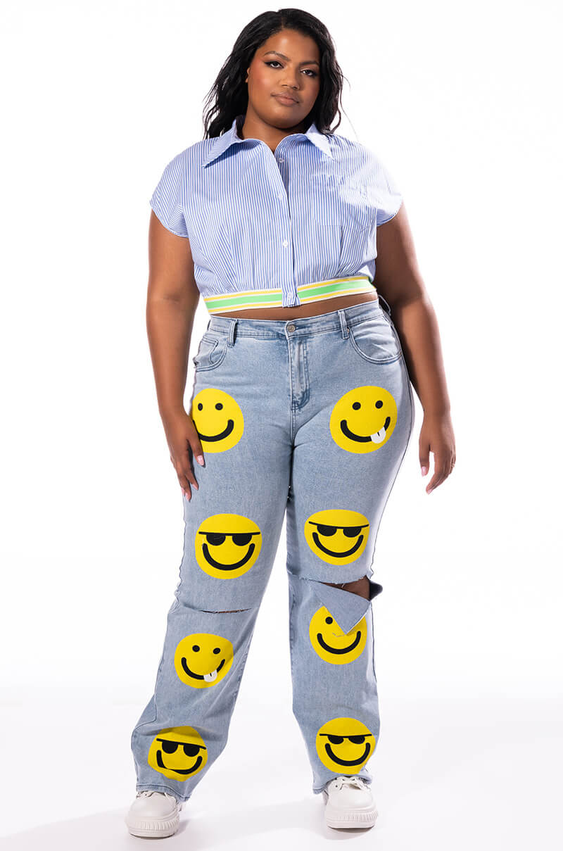 PLUS DIRTY MARTINI CROPPED SHORT SLEEVE POPLIN BLOUSE