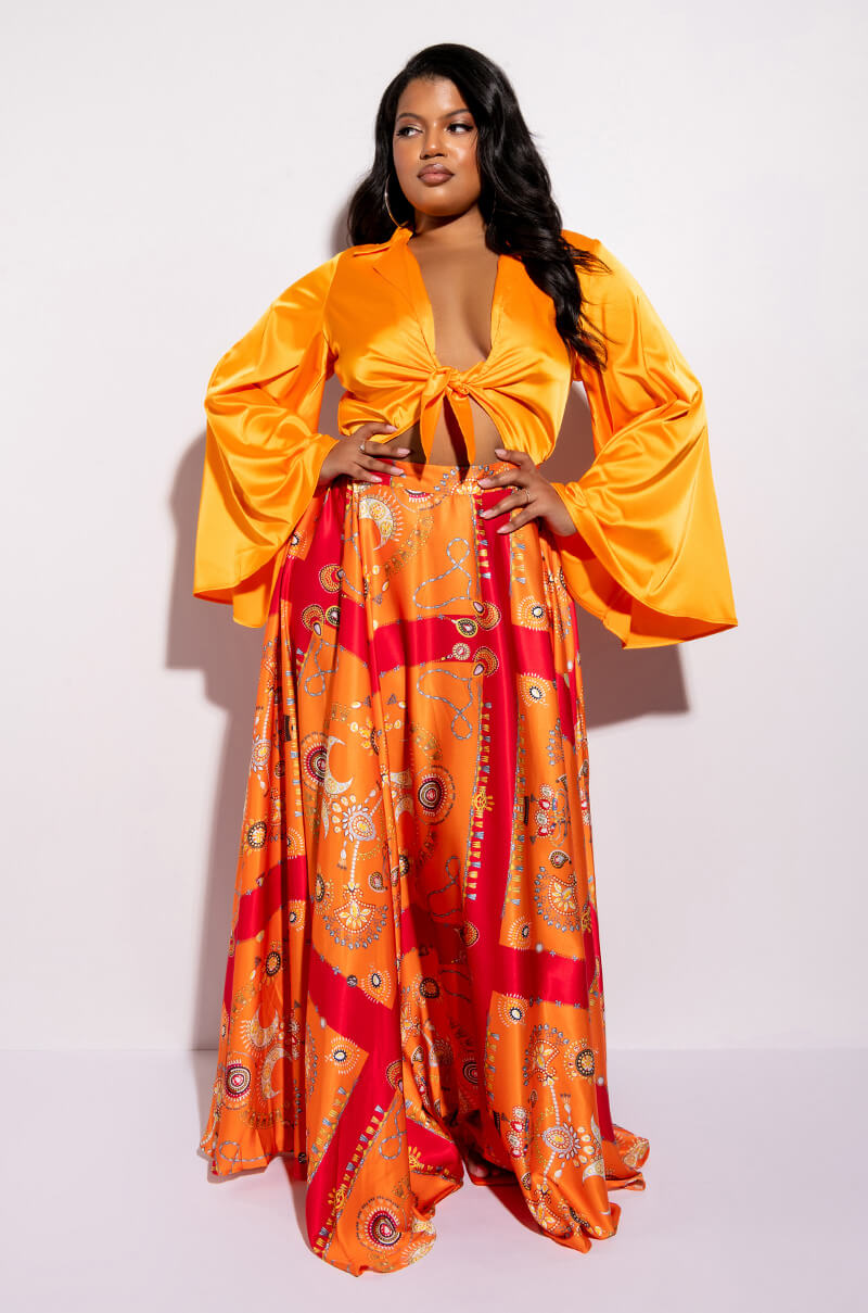 PLUS MARIPOSA TIE FRONT BUTTERFLY SLEEVE SATIN BODYSUIT