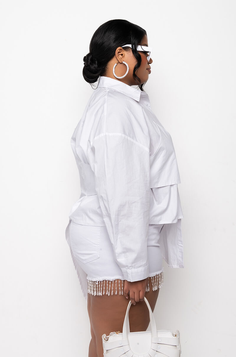 PLUS LILA LAYERED LOOK ASYMMETRICAL POPLIN BLOUSE