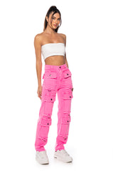 POCKET FULL OF SUNSHINE CARGO JEANS IN HOT PINK