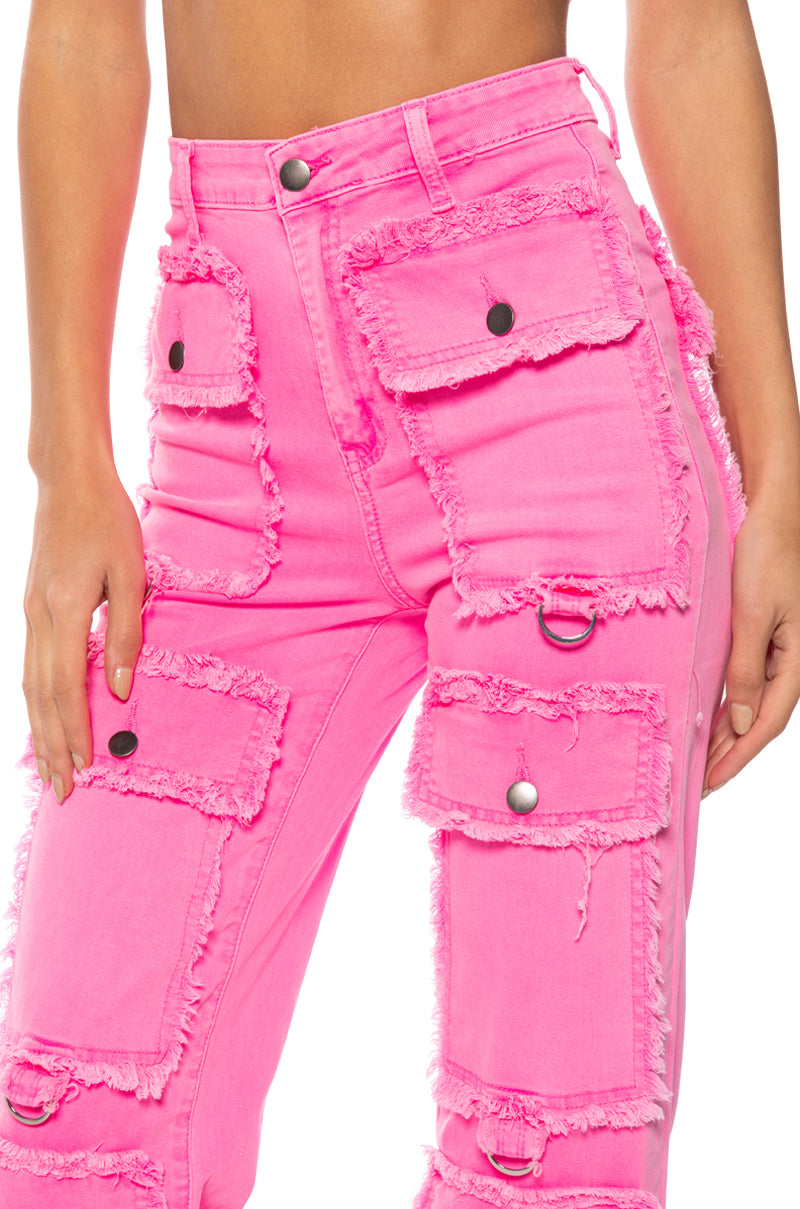 POCKET FULL OF SUNSHINE CARGO JEANS IN HOT PINK